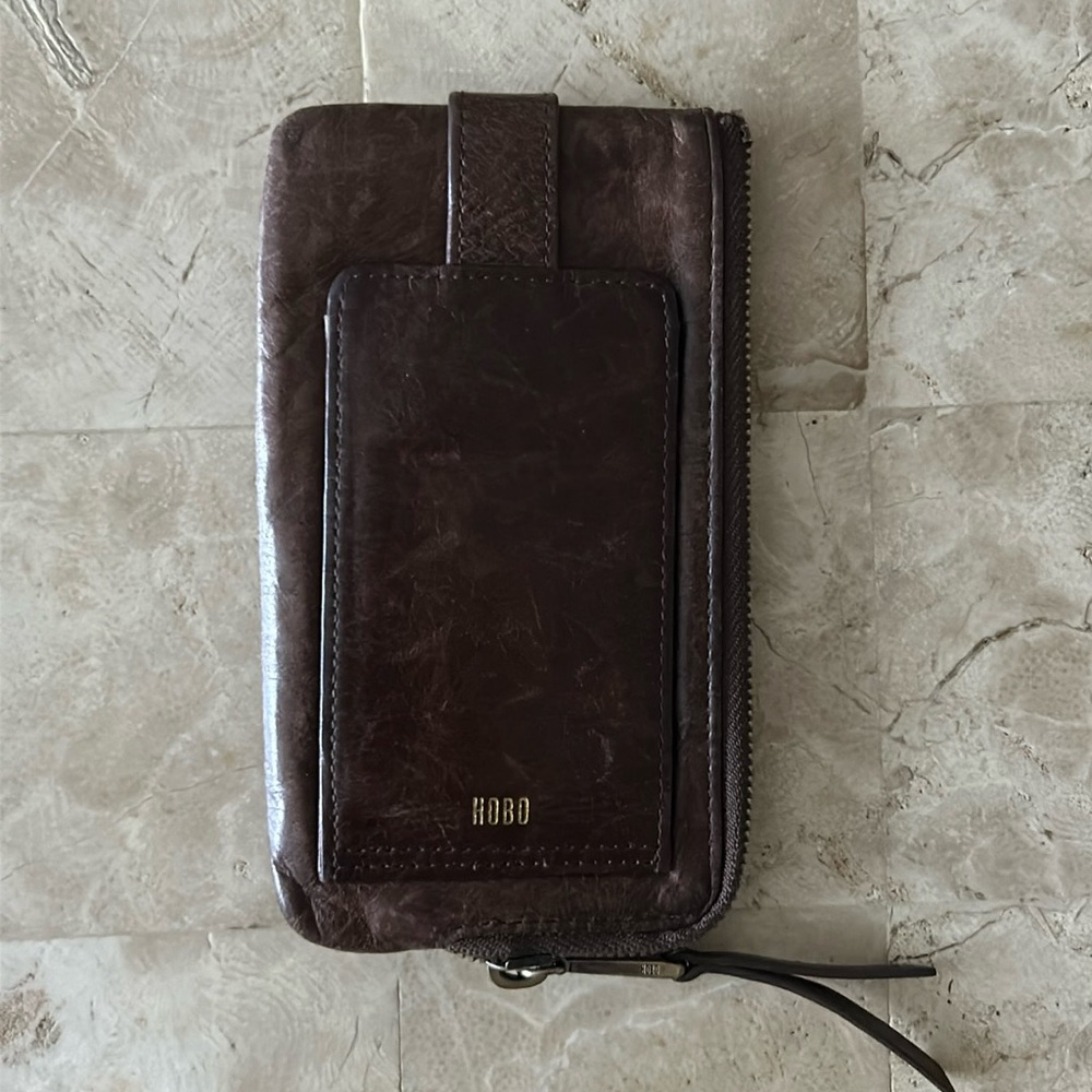 HOBO Dark Brown Leather Zip Wallet